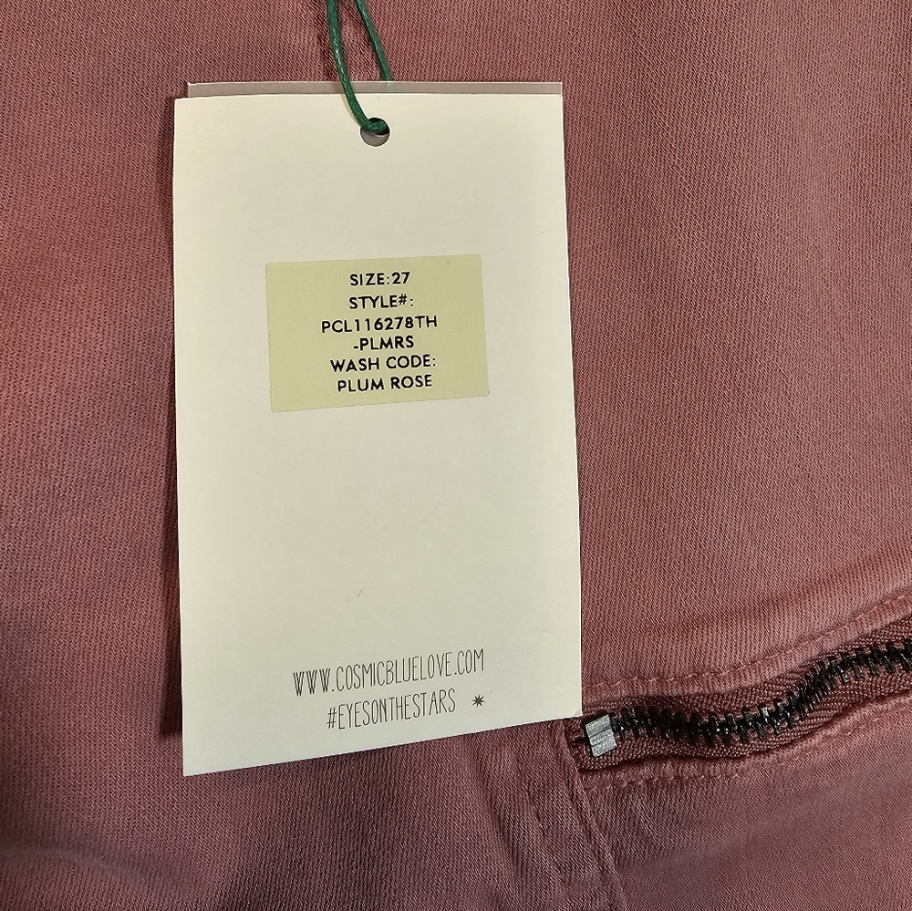 Cosmic Blue Love Cargo Pants Jeans Women Size 27 Plum Rose Comfort Stretch - Picture 8 of 11
